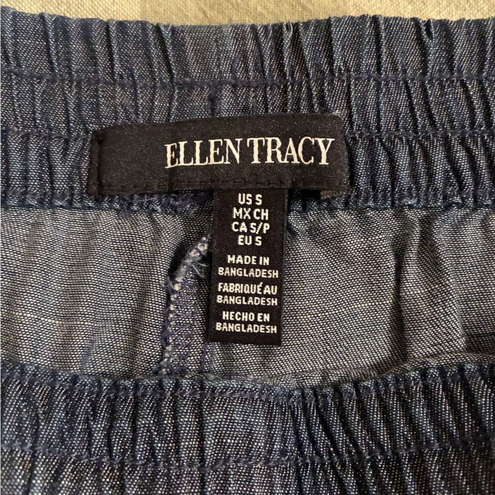 Ellen Tracy Chambray Blue Drawstring Cuffed Ankle Pants Tencel EUC S Classic - Picture 10 of 12